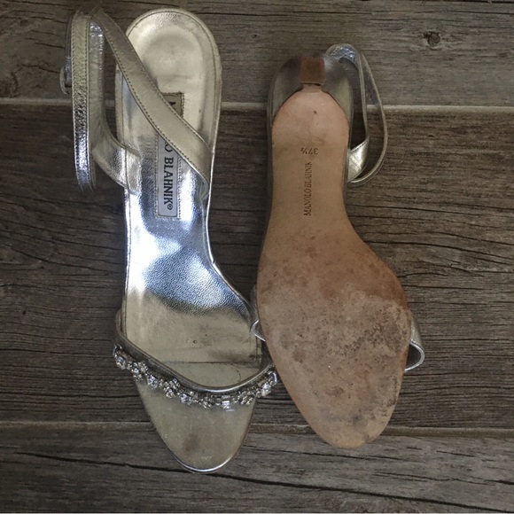 Manolo Blahnik crystal embellished silver evening shoes. - Picture 6 of 12